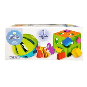3 en 1 cubo encastre + sonajero llavero + pelota con cascabel DURAVIT