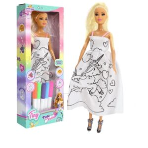 Muñeca Tiny Pinta Tu Vestido Con 5 Marcadores