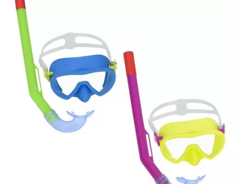Kit De Buceo Infantil Snorkel Y Antiparras Bestway Crusader Essential Dos Diseños Niños Más De 3 Años Resistente Al Golpe Proteccion Uv Unico Lente Free Latex Correa Ajustable Art 24036